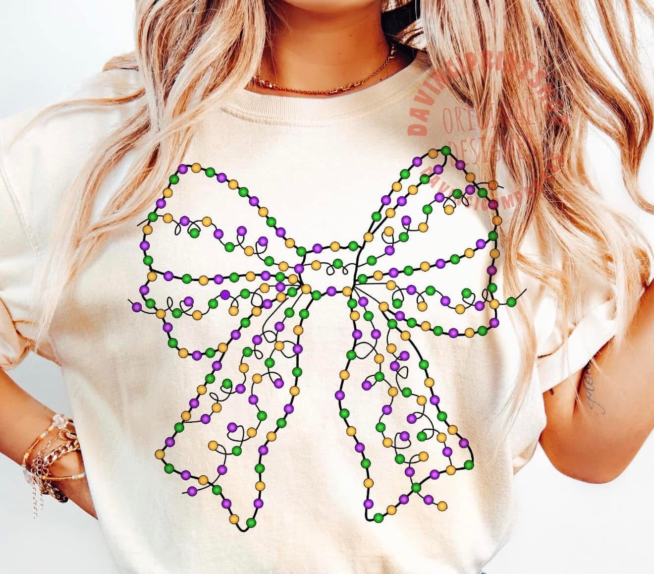 Mardi Gras Beaded Bow T-Shirt