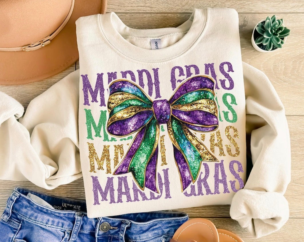 Mardi Gras Bow with Background Lettering T-Shirt