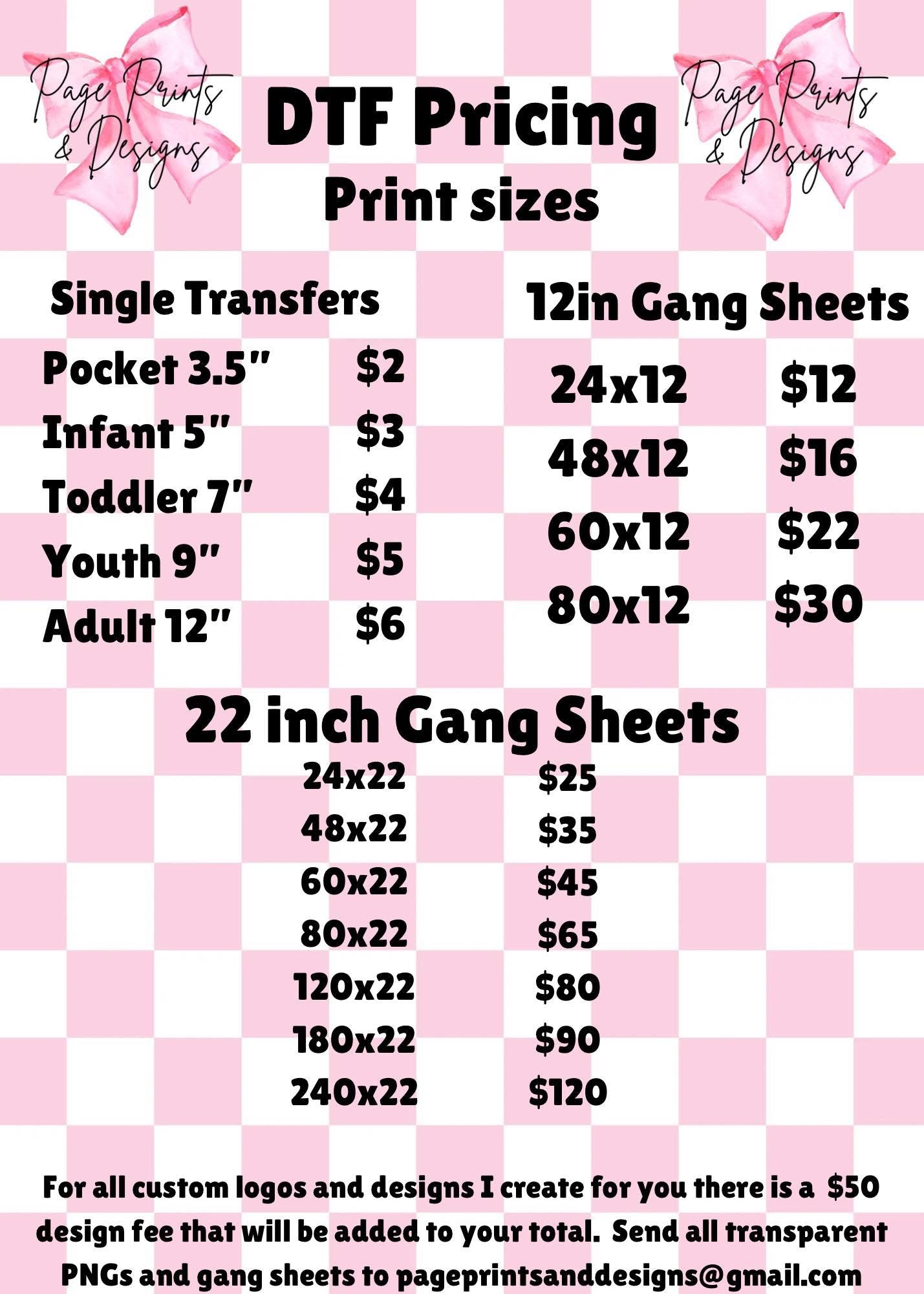 Build a Custom Standard Single Transfer Gang Sheet