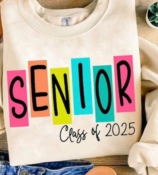 Senior 2025 Colorful Block Letters Tee