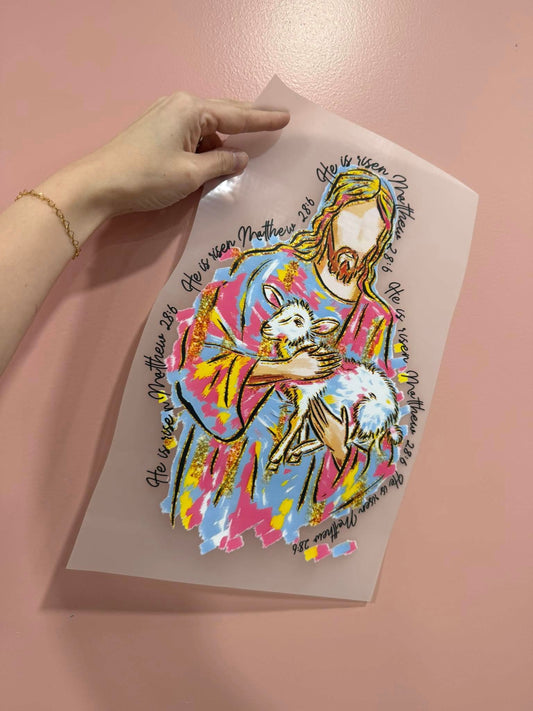 Jesus with Lamb Matthew 28:6 Transfer
