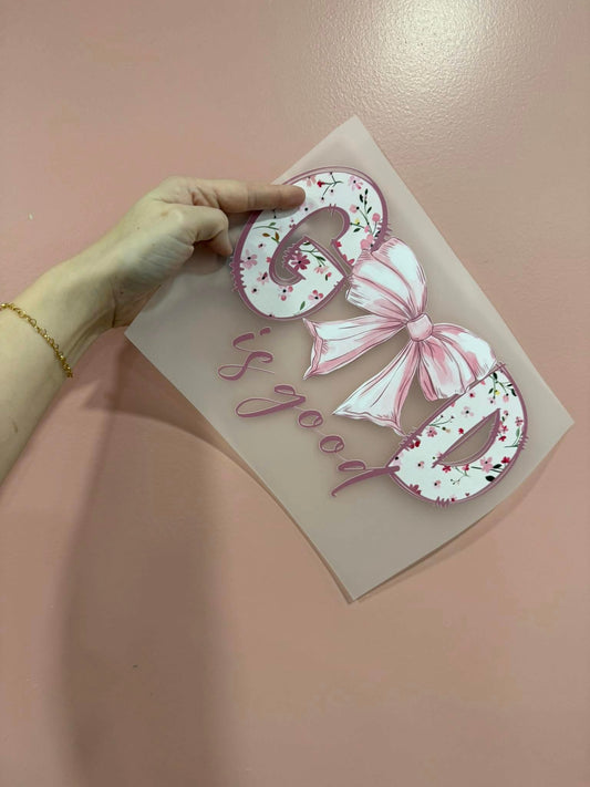 God is Good Floral and Bow Transfer