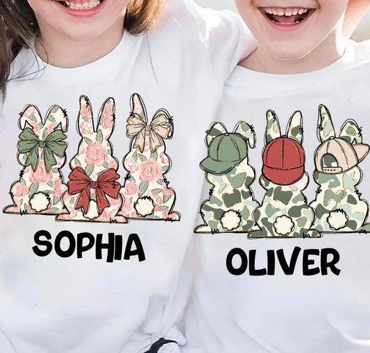 Personalized Floral or Camo Bunny Shirts - Kids