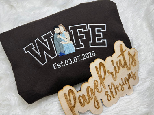 Wife Custom Photo Embroidered T-Shirt