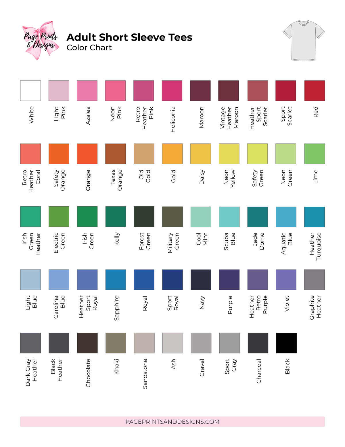 Adult Apparel Color Charts – Page Prints & Designs