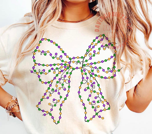 Mardi Gras Beaded Bow T-Shirt