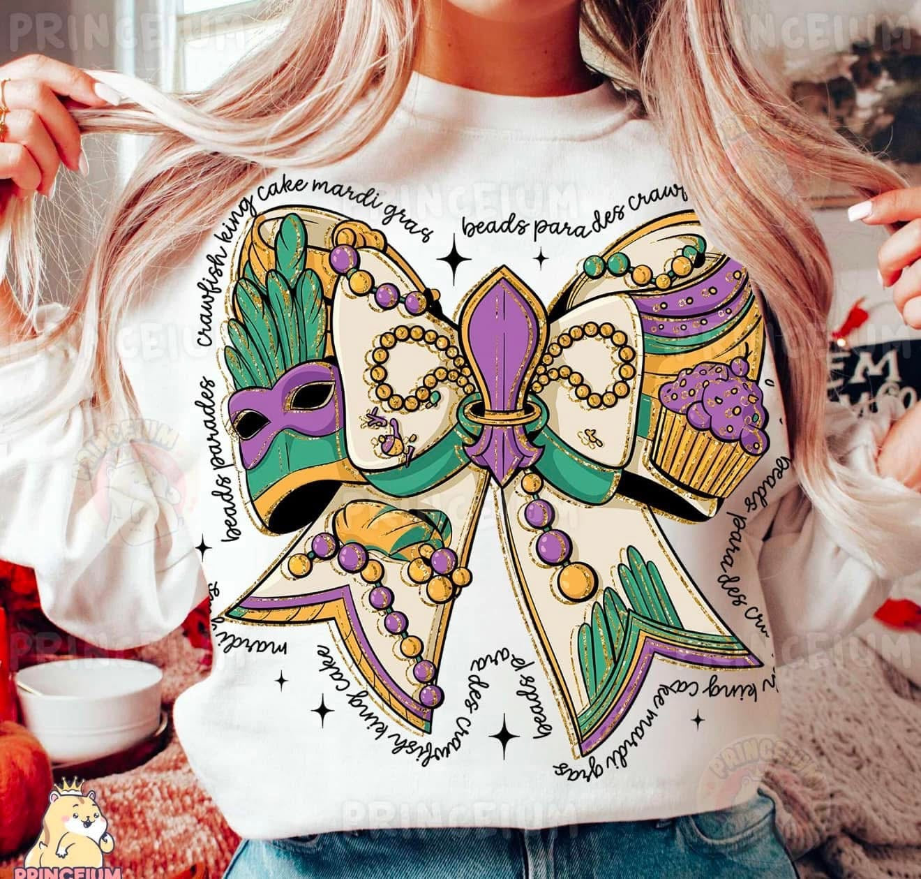 Mardi Gras Beads & Bow T-Shirt