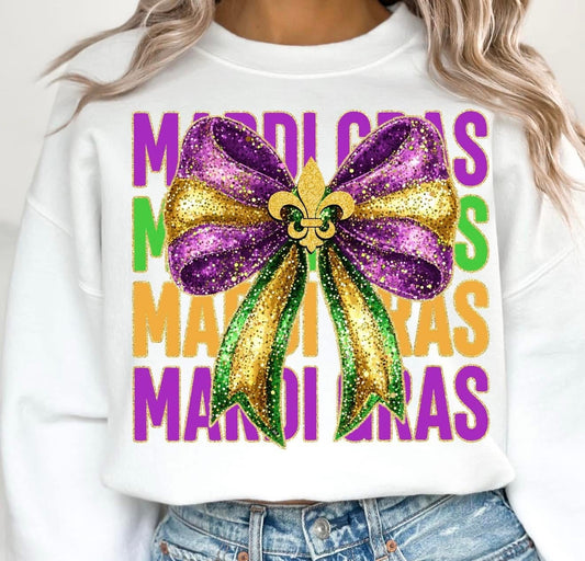 Mardi Gras Giant Glitter Bow T-Shirt
