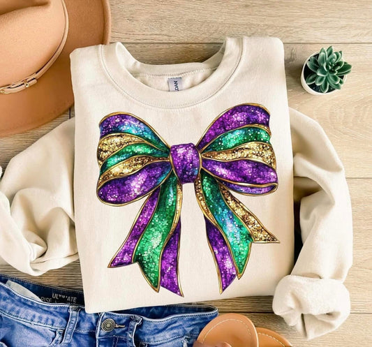 Mardi Gras Glitter Bow T-Shirt